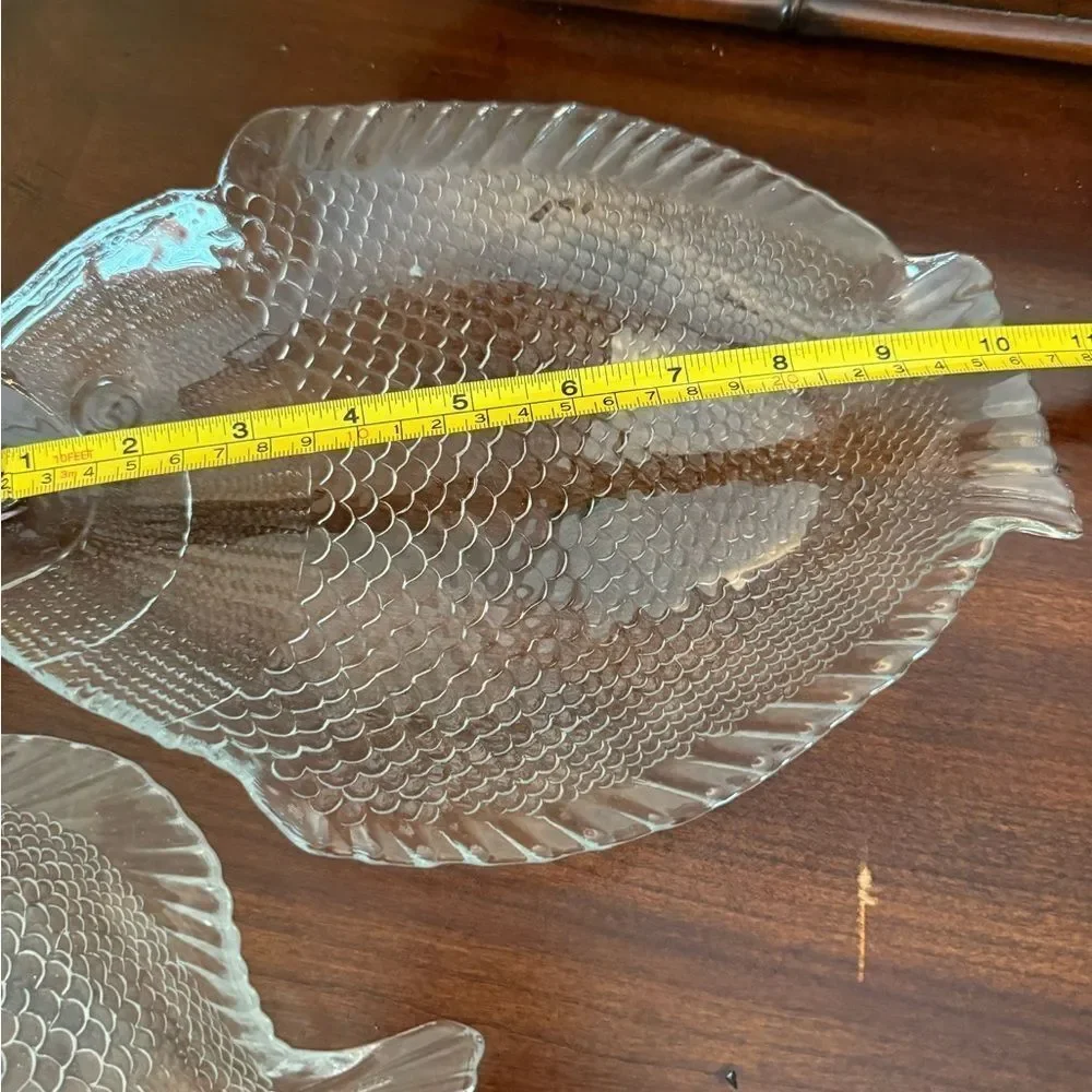New Set of two Clear Fish-Shaped Glass Plates